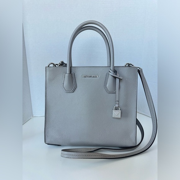 Michael Kors Mercer Grey Leather Tote Bag Purse - Picture 1 of 14